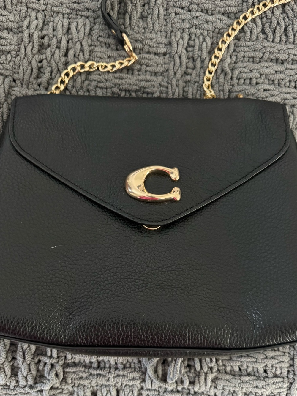 Coach Black Pebbled Leather Crossbody Bag with Gold 'C' Accent